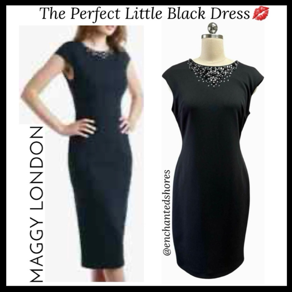 Little Black Dress Jewel Beaded Neck Rhinestone Embellished Sheath Dress Size 12